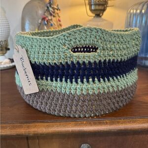 Handmade!!! Green, Blue, and Brown Crochet Basket